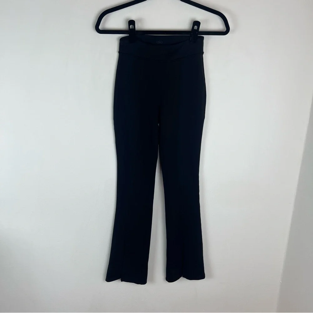 ALO High Rise Split Hem Flare Yoga Pants Black Size XS